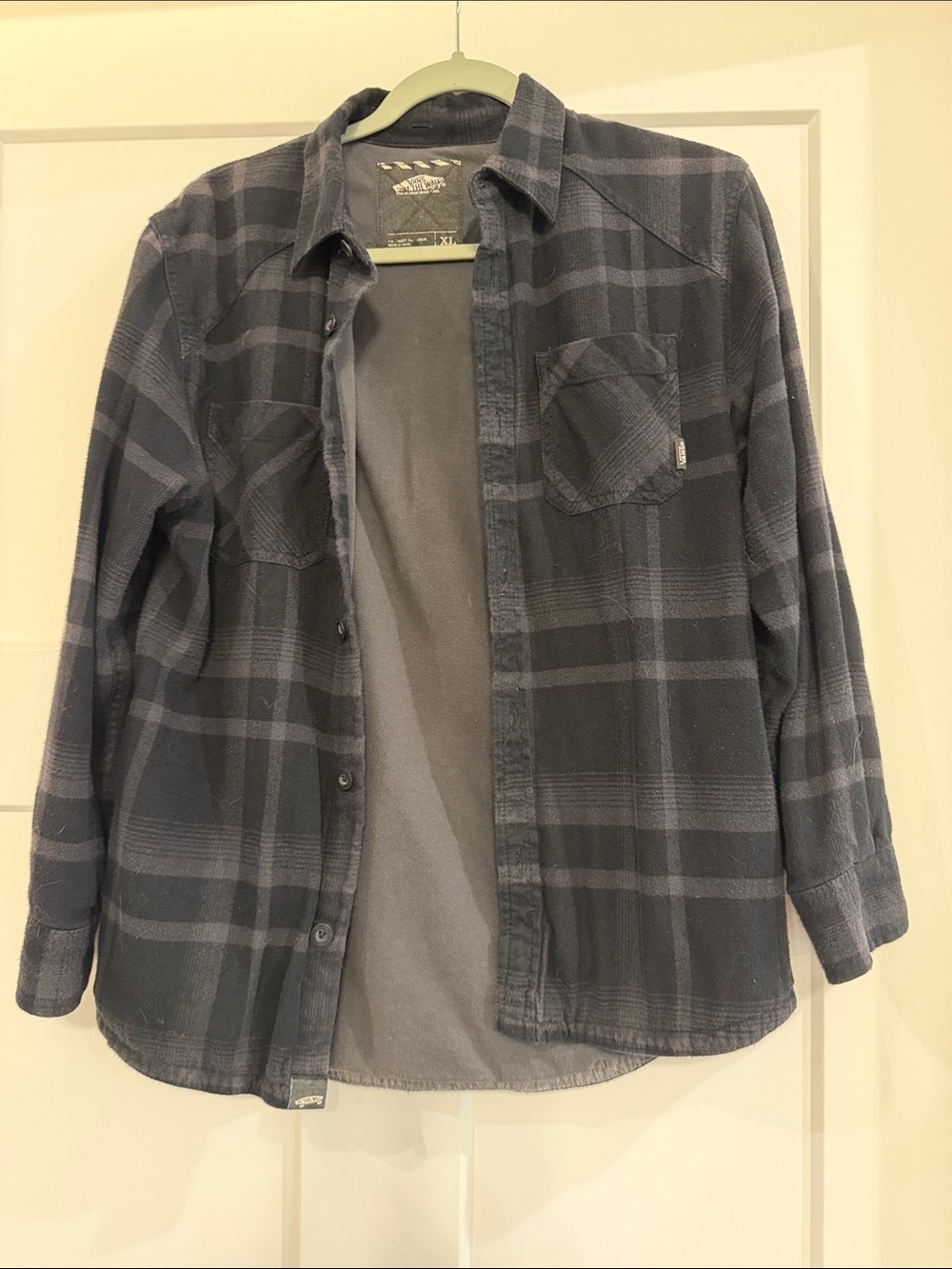 Boys medium weight Black & Gray Plaid flannel Button-Up Shirt lined